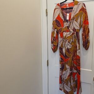 NEW WITH TAGS Anthropologie Vibrant Leaf-Print Maxi/midi  - Red, Olive & Cream